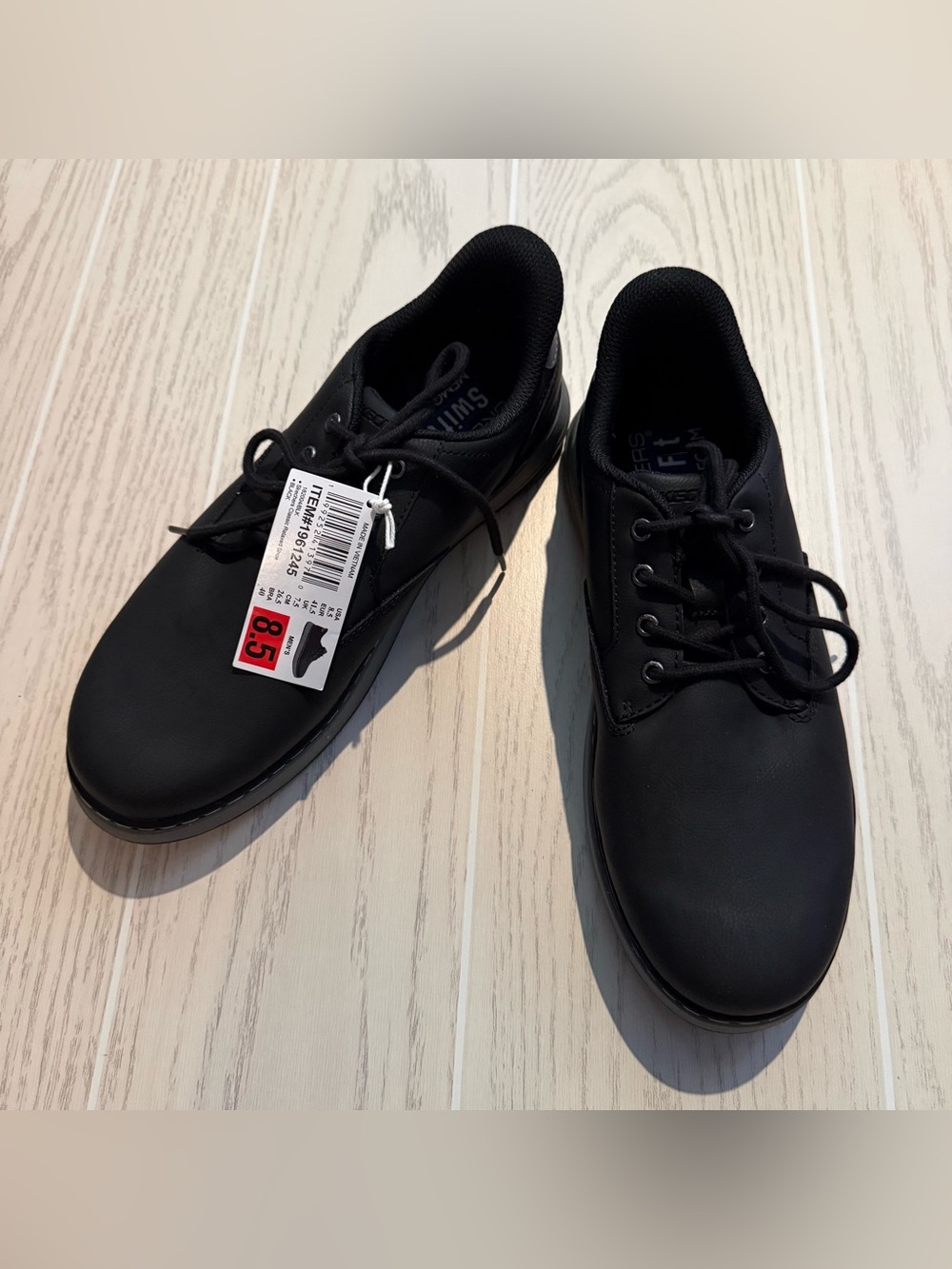 Skechers Swift Fit Black Shoes‎ Mens 8.5 Memory Foam Comfort Work Casual NWT